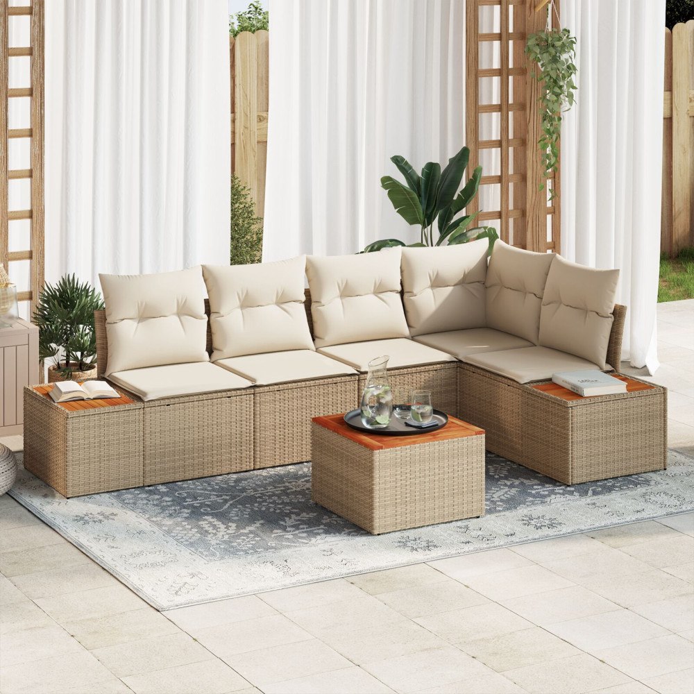 vidaXL Trädgårdsoffset 6 st Beige Poly rattan