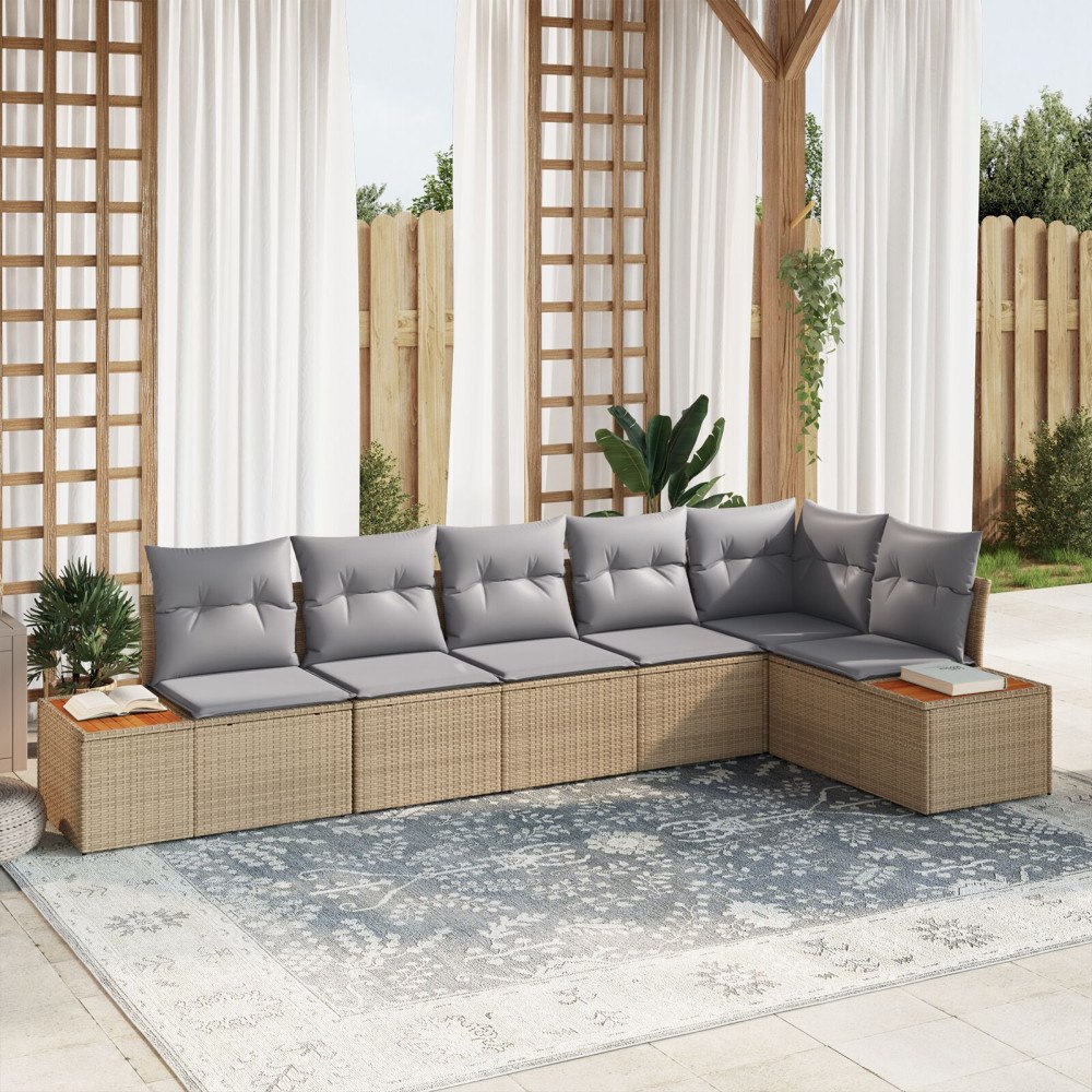 vidaXL Trädgårdsoffset 6 st Beige Poly rattan