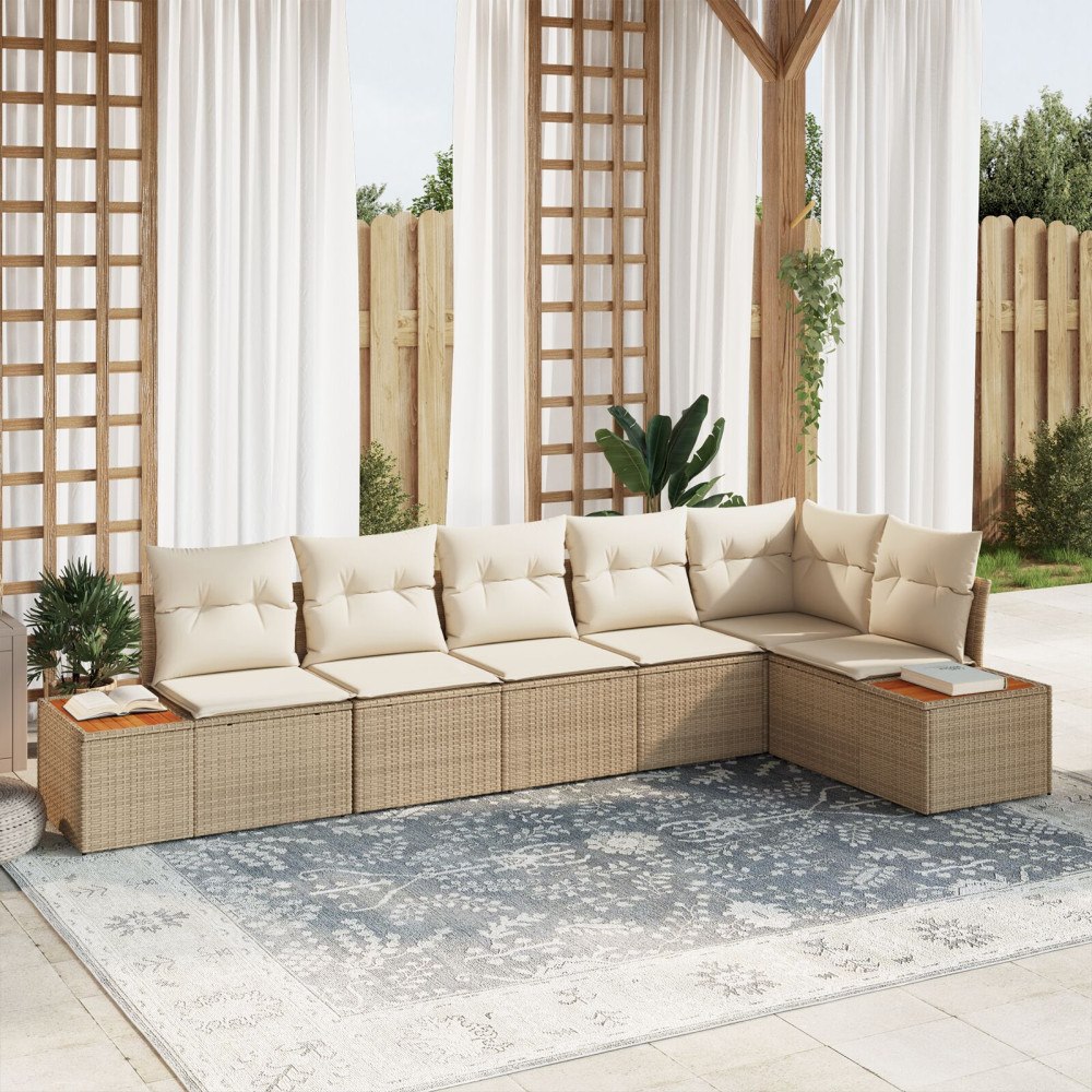 vidaXL Trädgårdsoffset 6 st Beige Poly rattan