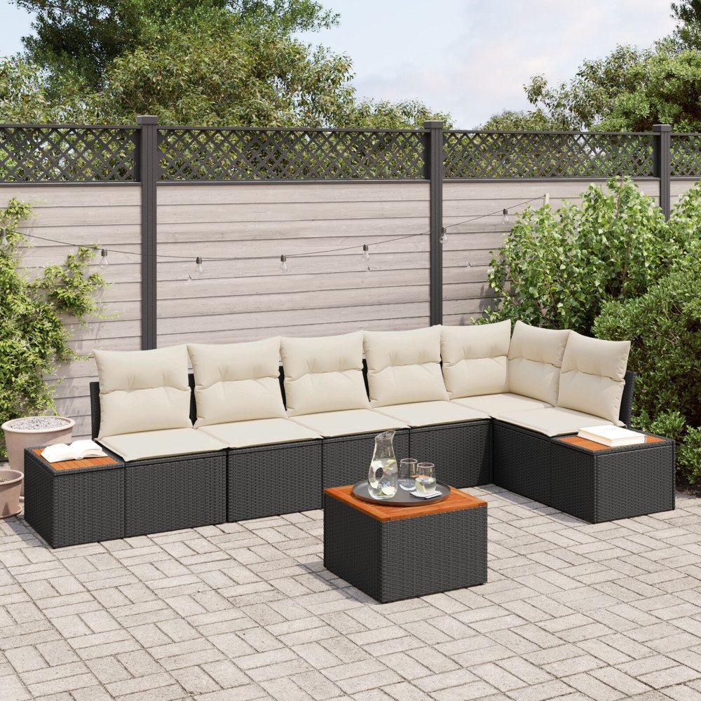 vidaXL Trädgårdsoffset 7 st Svart Poly rattan