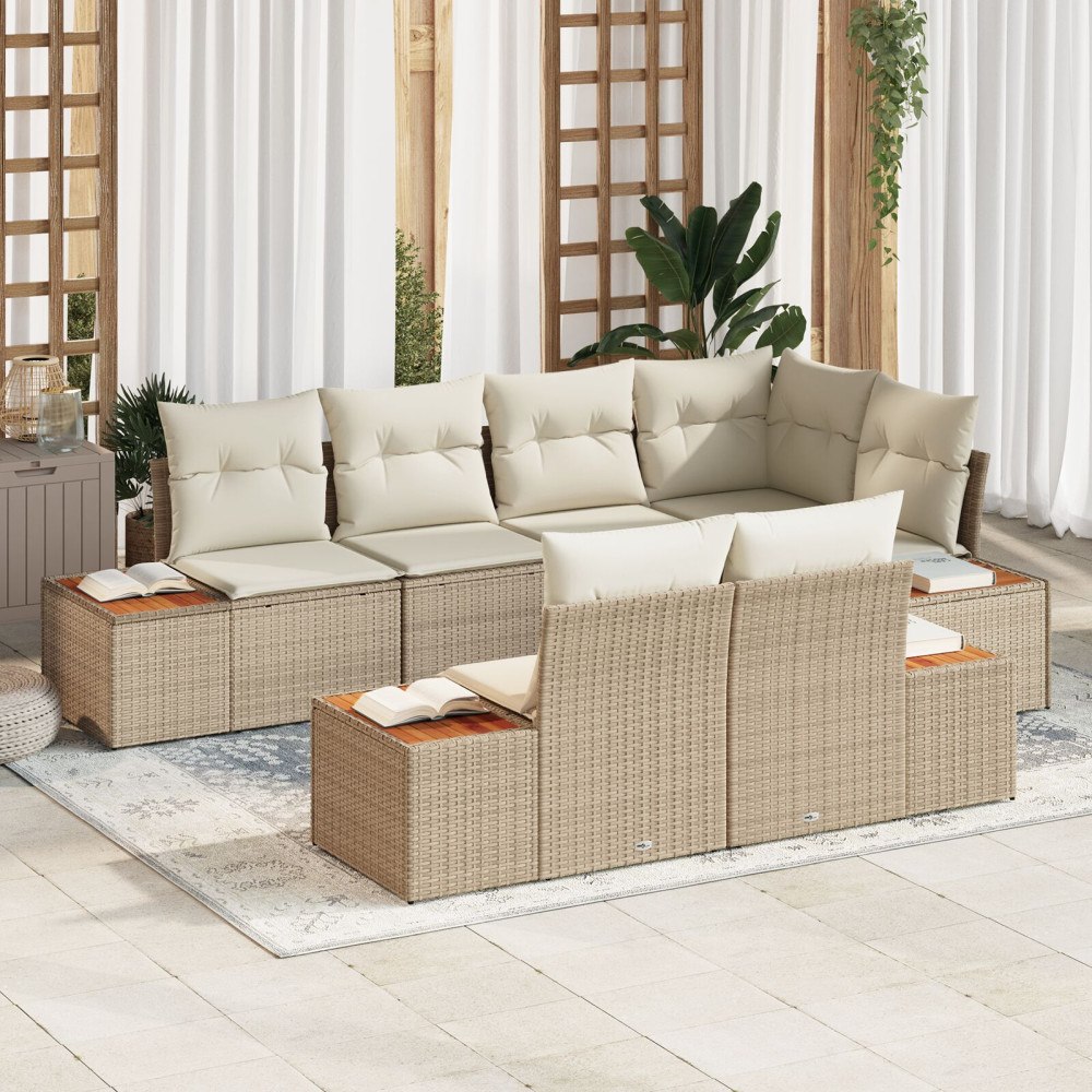 vidaXL Trädgårdsoffset 7 st Beige konstrotting
