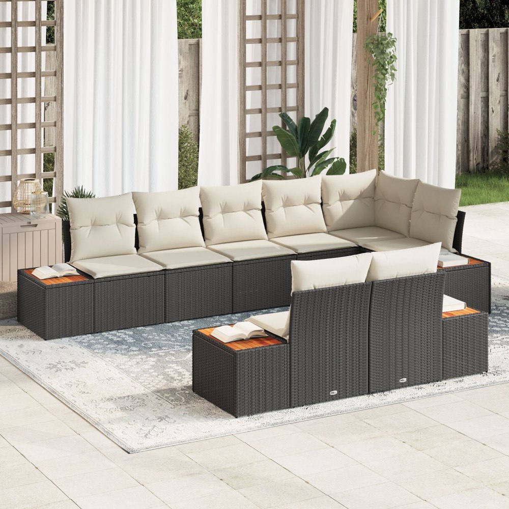 vidaXL Trädgårdsoffset 8 st Svart Poly rattan