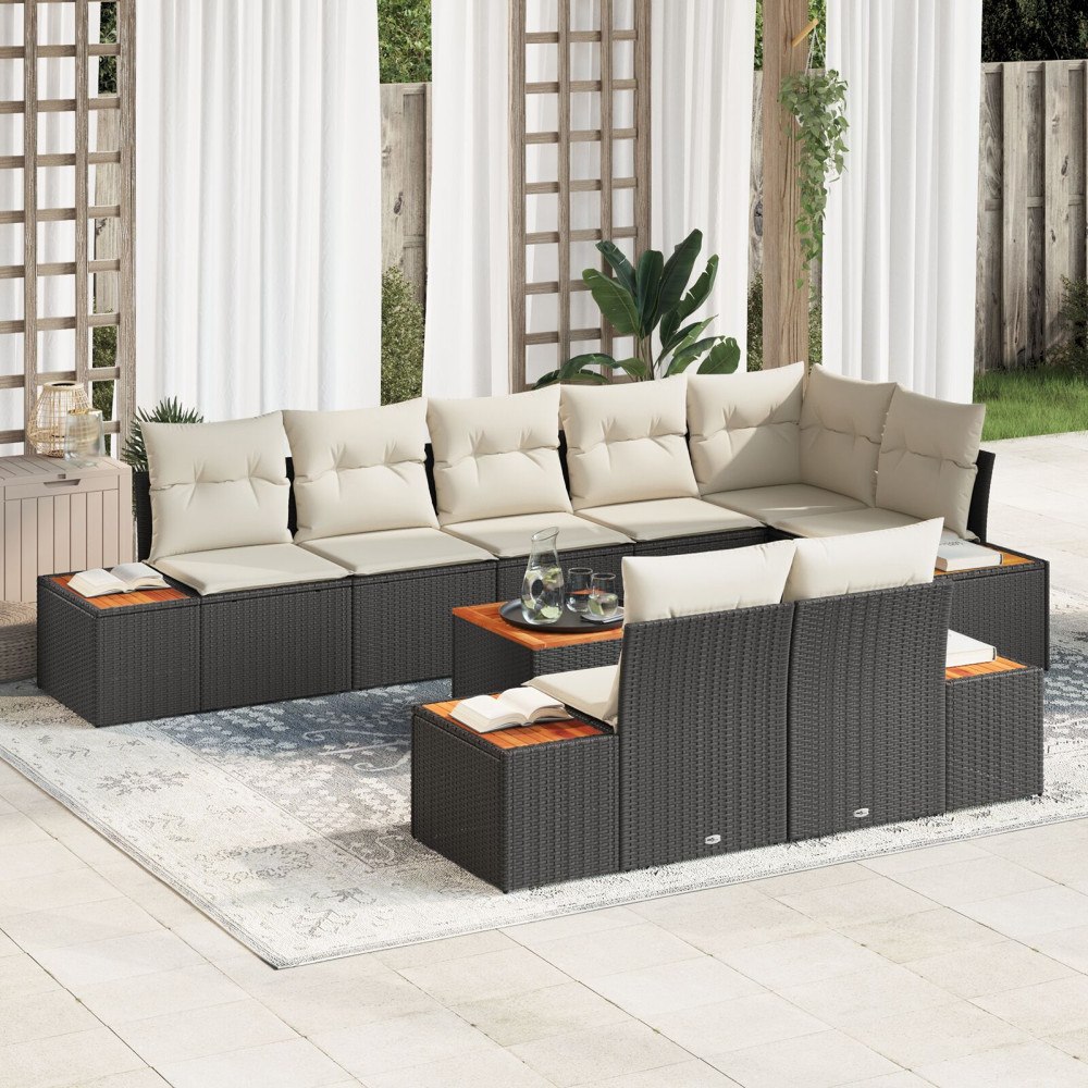 vidaXL Trädgårdsoffset 9 st Svart Poly rattan
