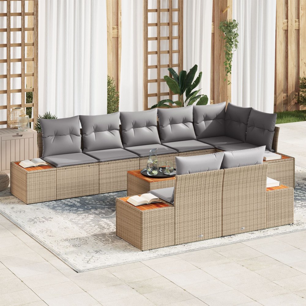 vidaXL Trädgårdsoffset 9 st Beige Poly rattan