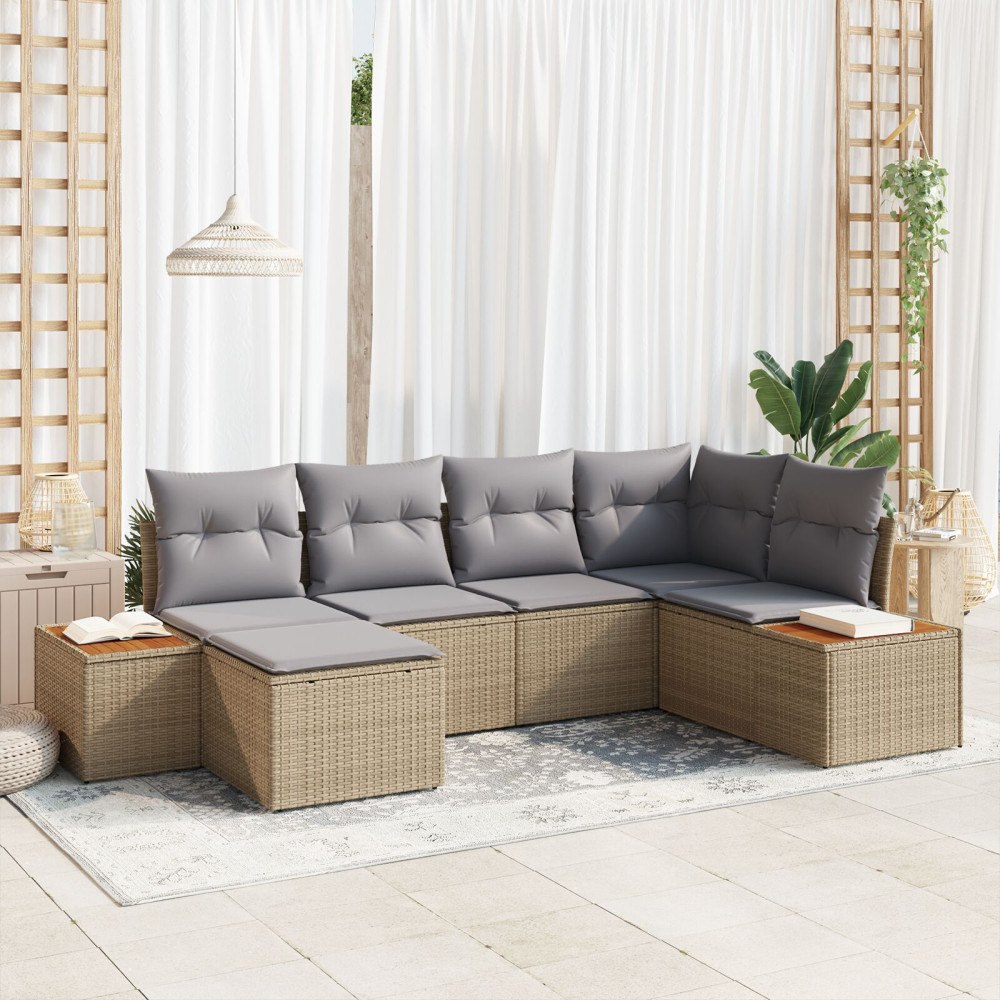 vidaXL Trädgårdsoffset 6 st Beige konstrotting
