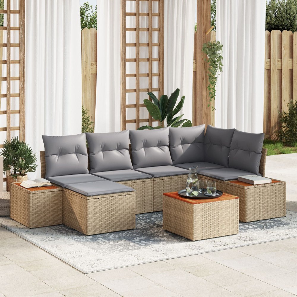 vidaXL Trädgårdsoffset 7 st Beige konstrotting