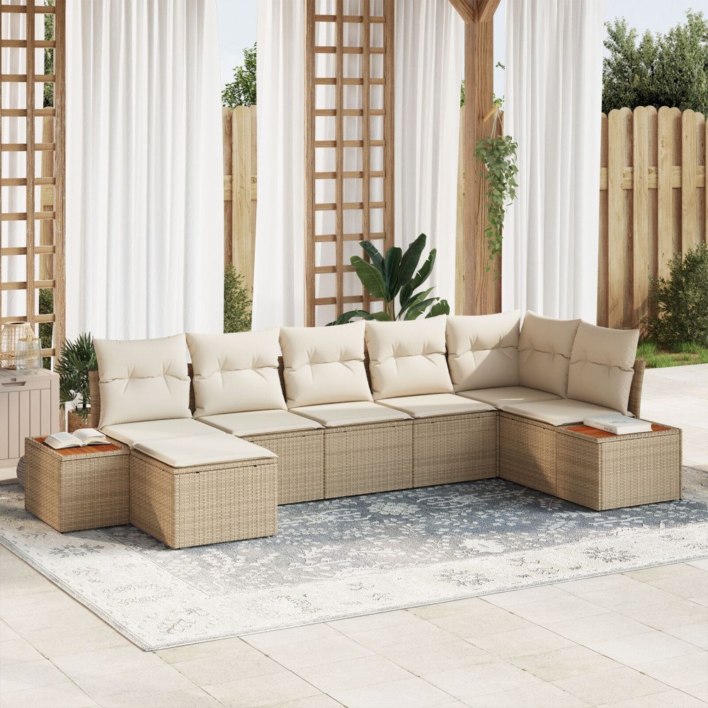 vidaXL Trädgårdsoffset 7 st Beige Poly rattan