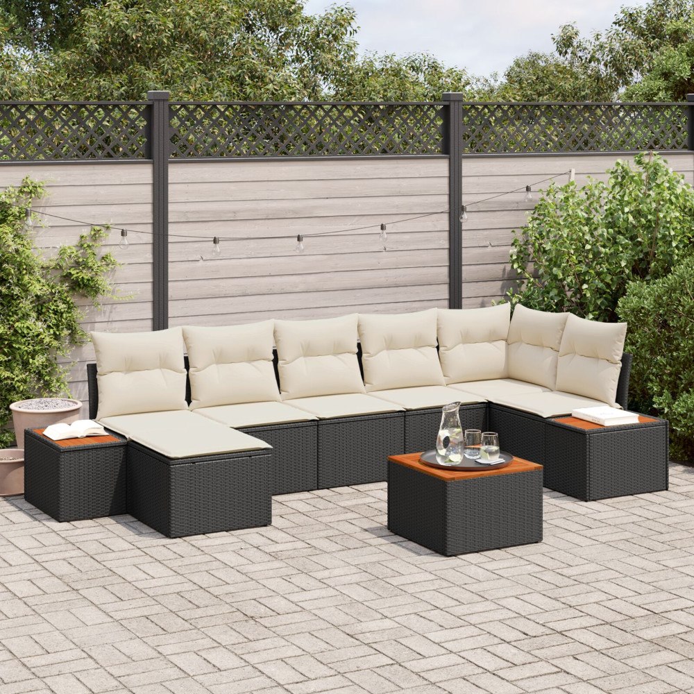 vidaXL Trädgårdsoffset 8 st Svart Poly rattan