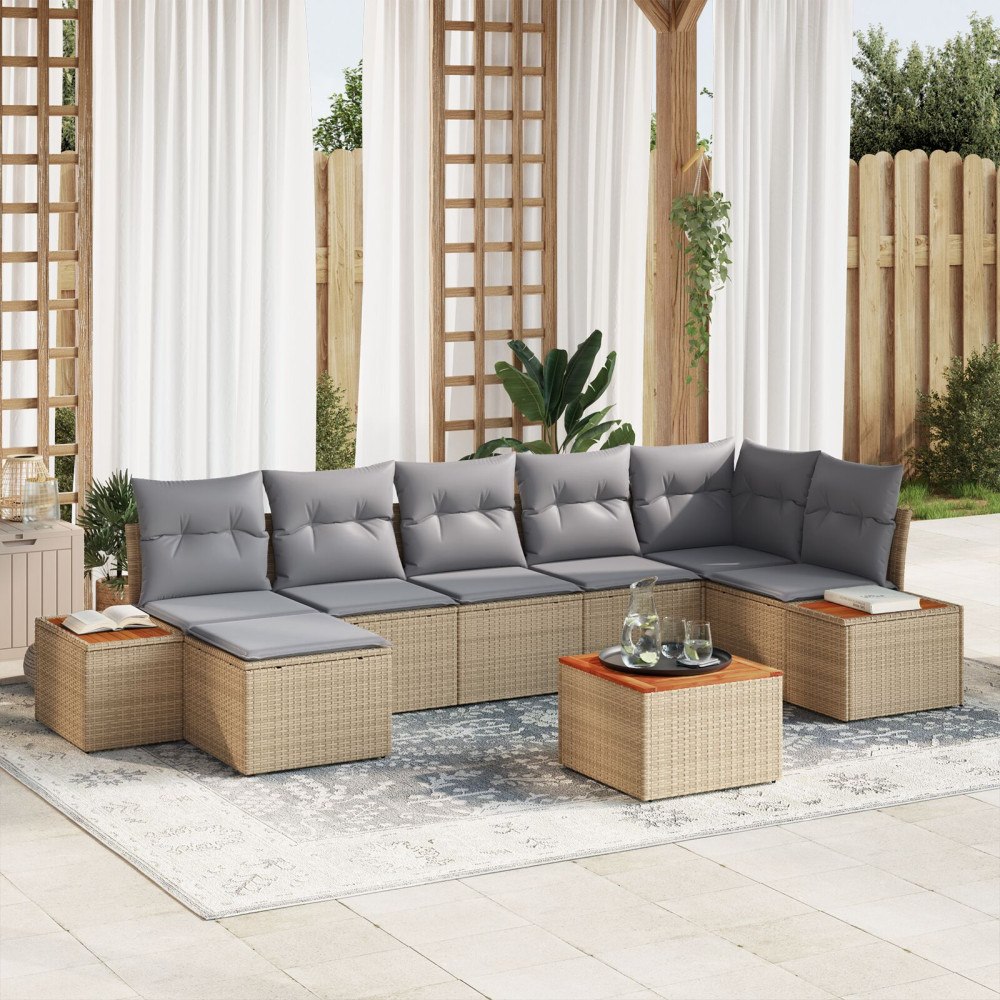 vidaXL Trädgårdsoffset 8 st Beige Poly rattan