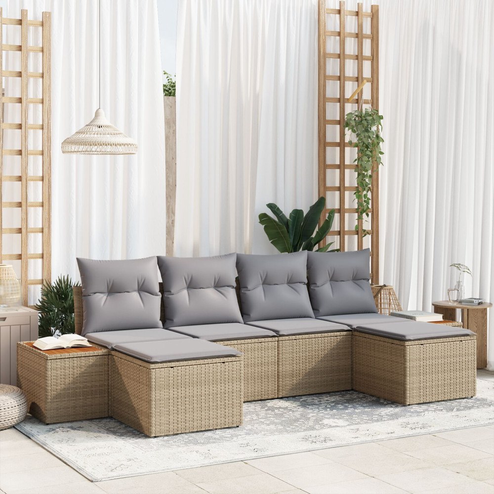 vidaXL Trädgårdsoffset 6 st Beige konstrotting