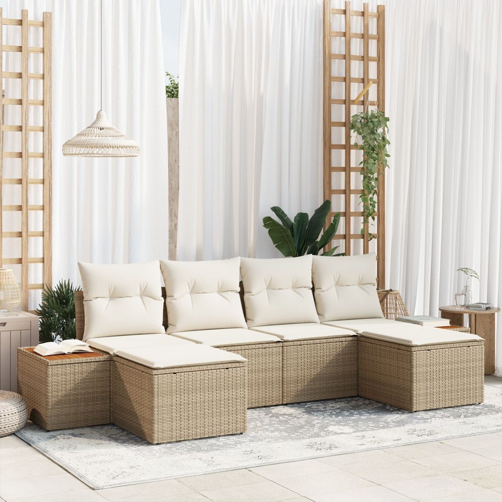 vidaXL Trädgårdsoffset 6 st Beige konstrotting