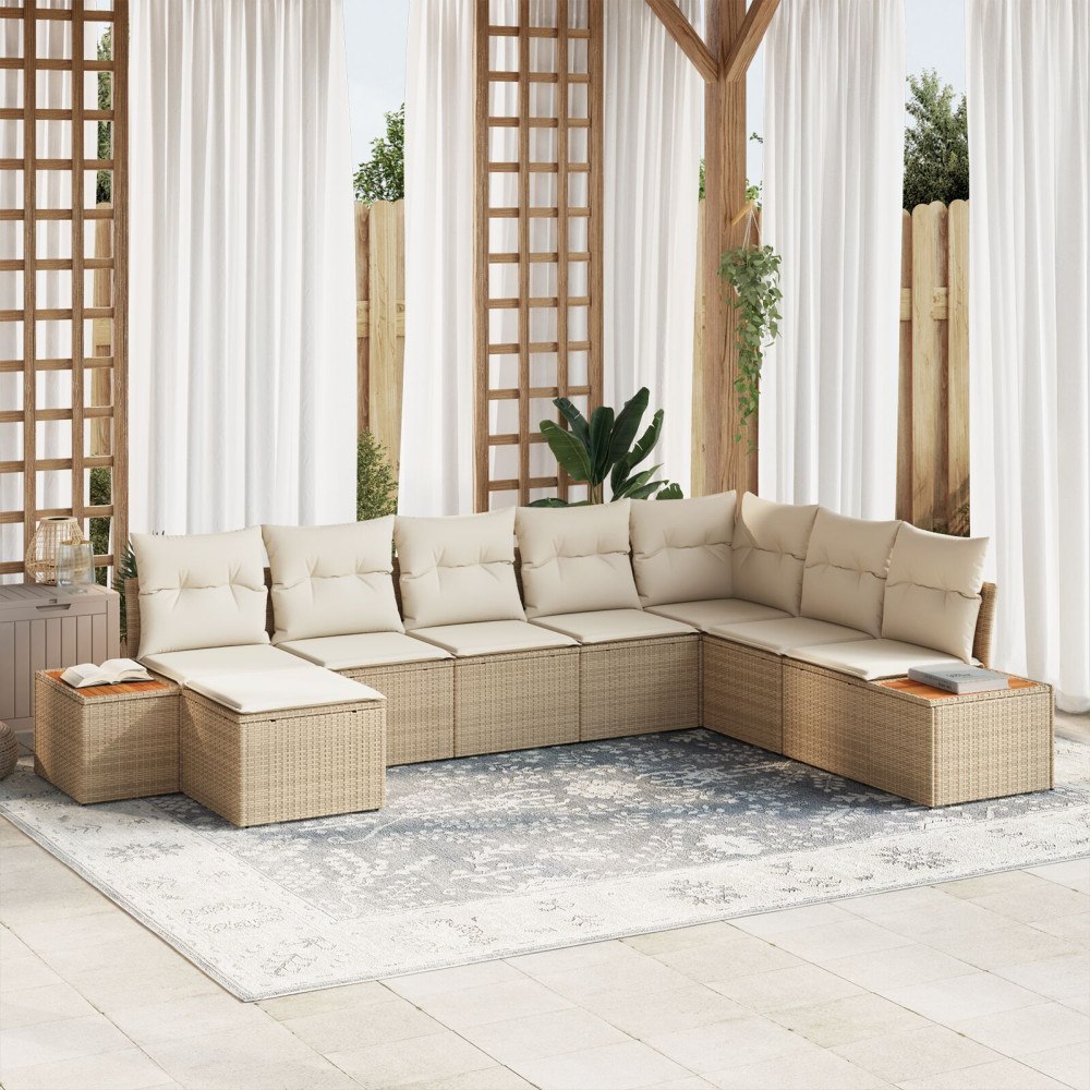 vidaXL Trädgårdsoffset 8 st Beige Poly rattan
