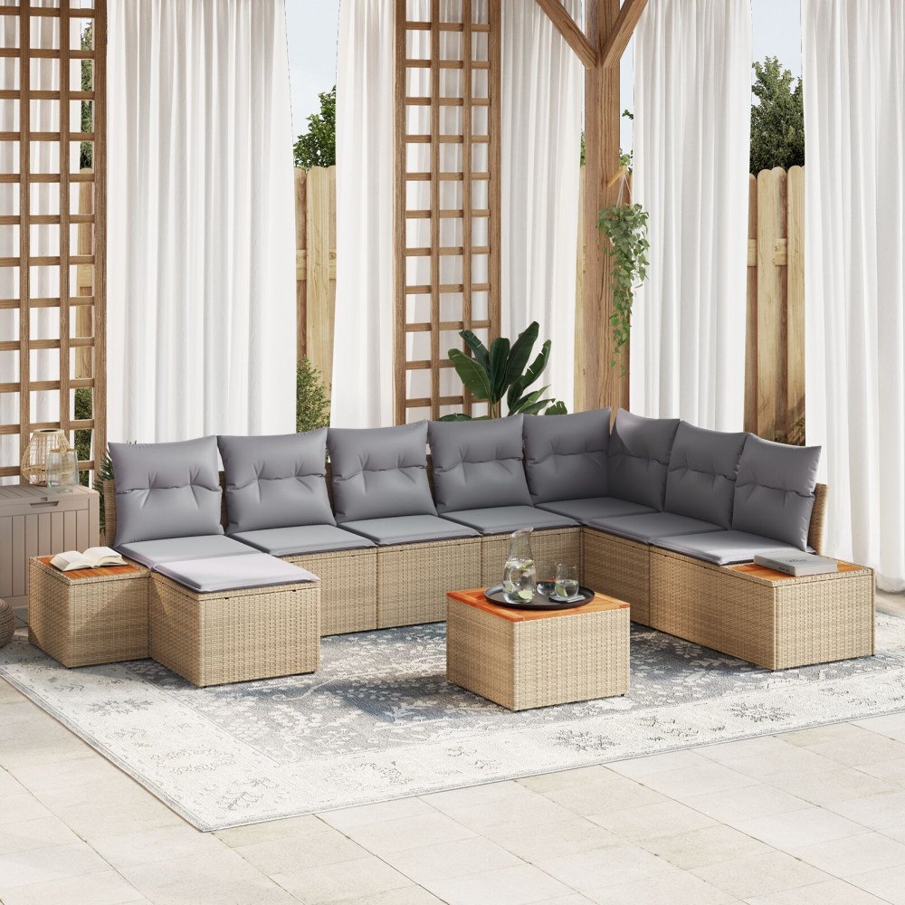 vidaXL Trädgårdsoffset 9 st Beige Poly rattan
