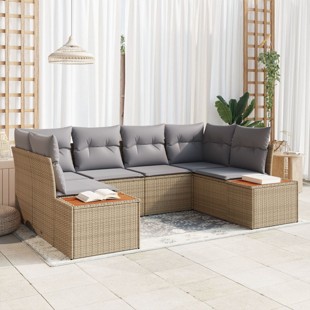 vidaXL Trädgårdsoffset 6 st Beige konstrotting