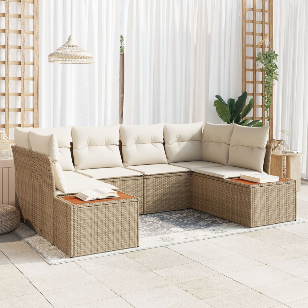 vidaXL Trädgårdsoffset 6 st Beige konstrotting