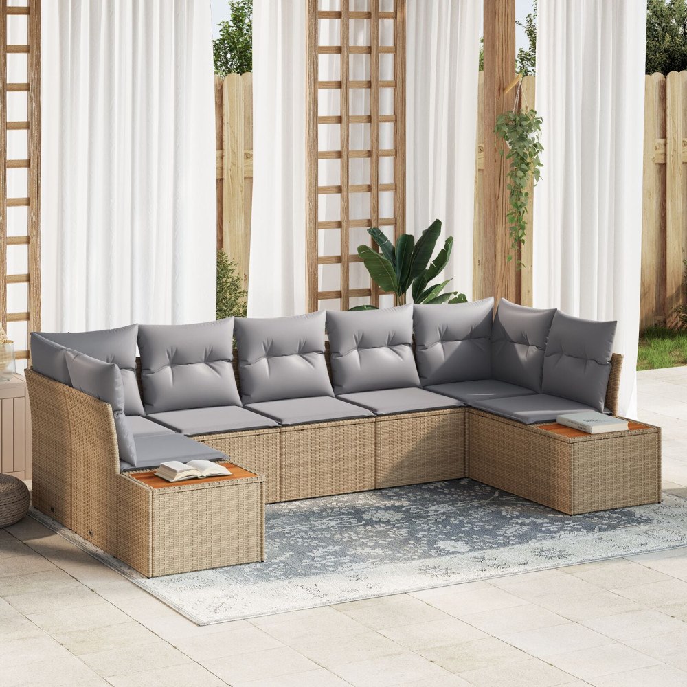 vidaXL Trädgårdsoffset 7 st Beige konstrotting