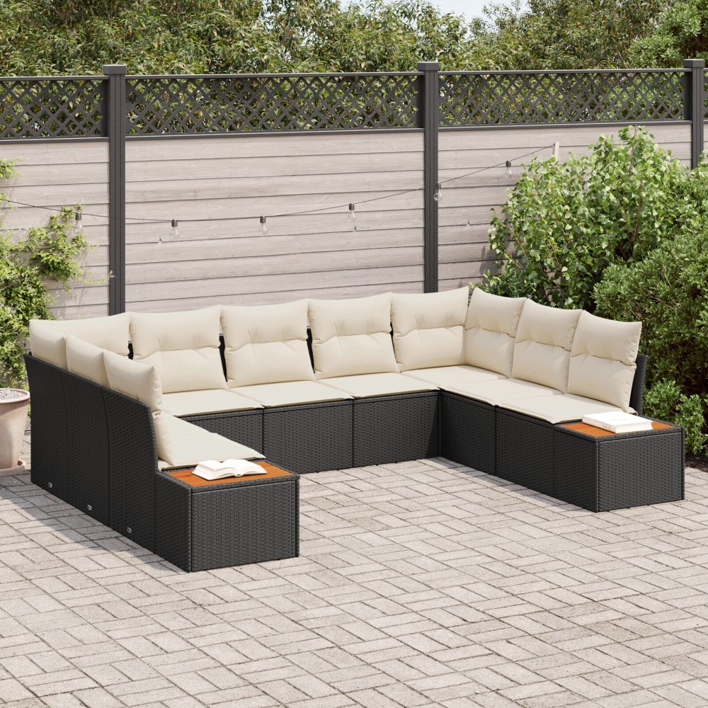 vidaXL Trädgårdsoffset 9 st Svart Poly rattan