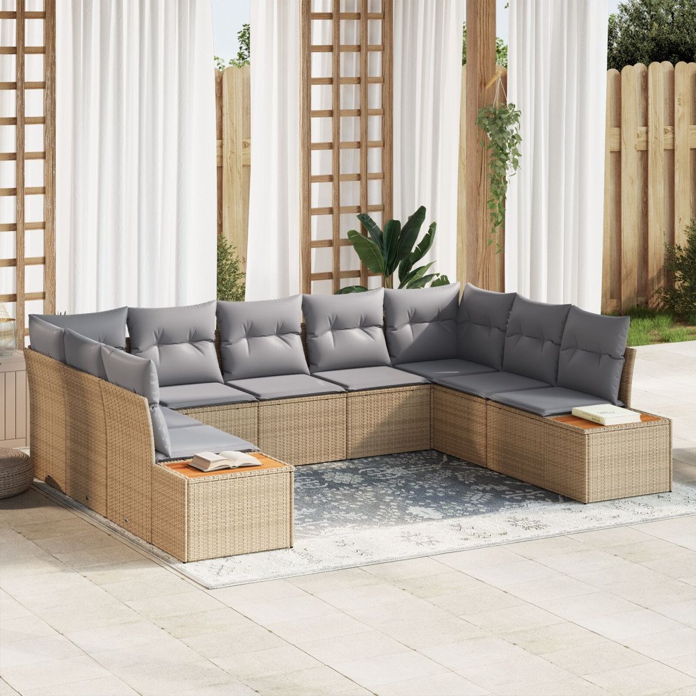 vidaXL Trädgårdsoffset 9 st Beige Poly rattan
