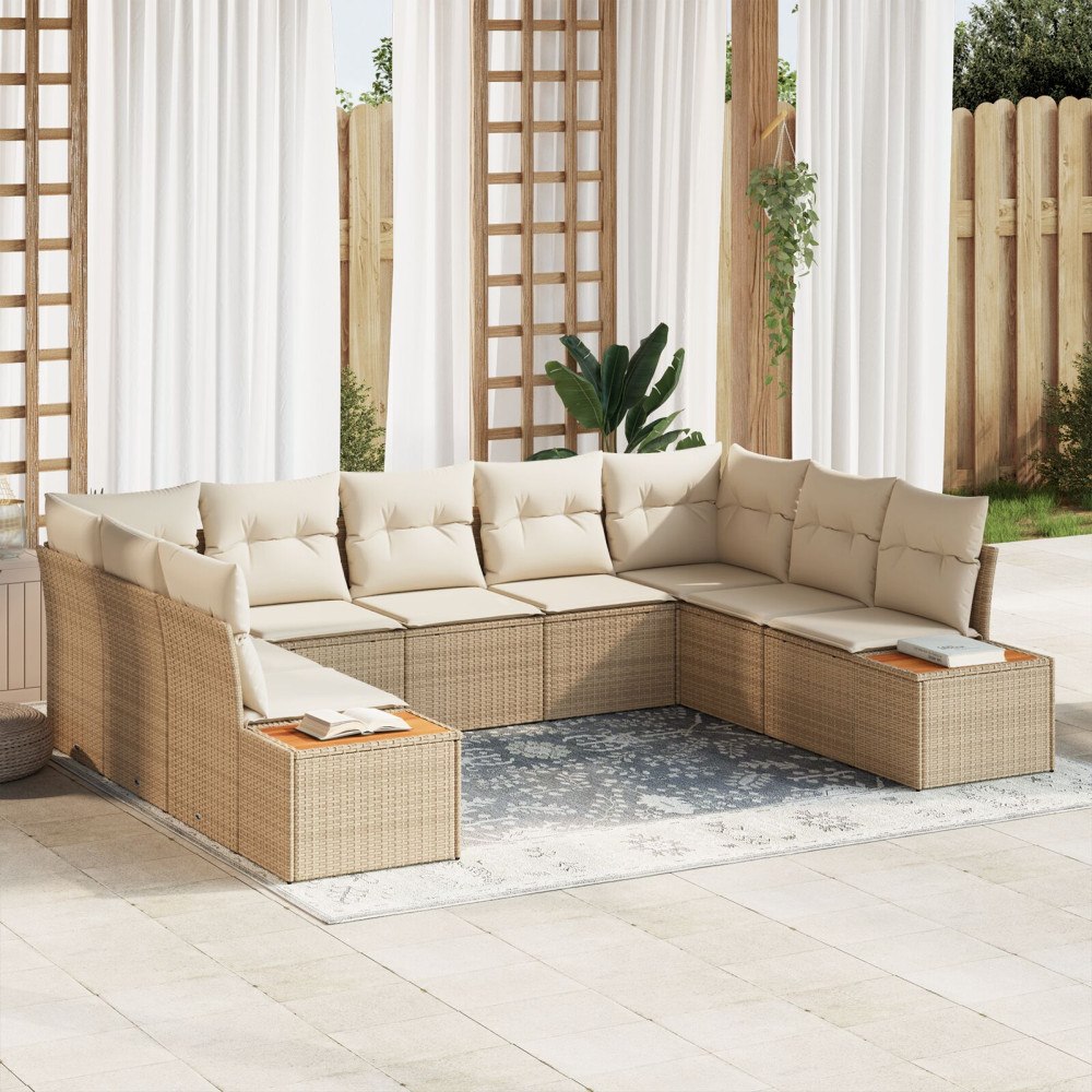 vidaXL Trädgårdsoffset 9 st Beige Poly rattan