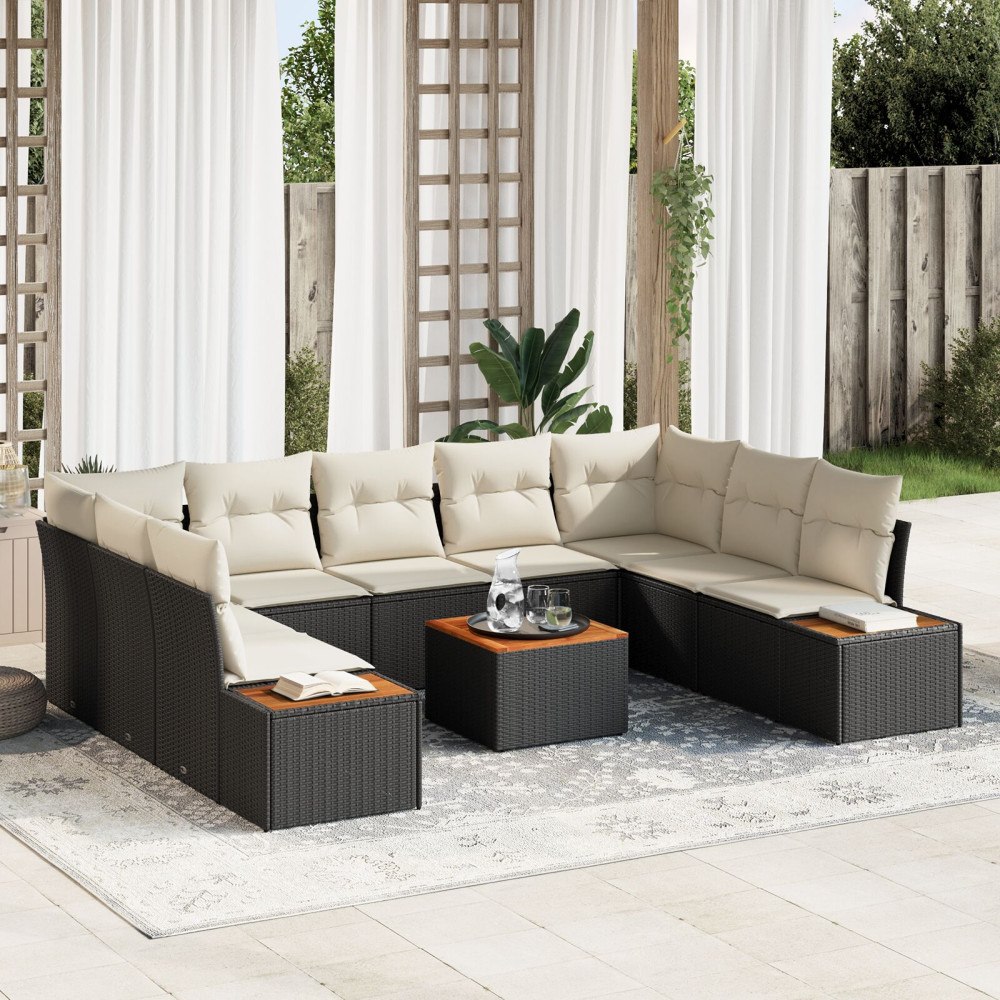 vidaXL Trädgårdsoffset 10 st Svart Poly rattan