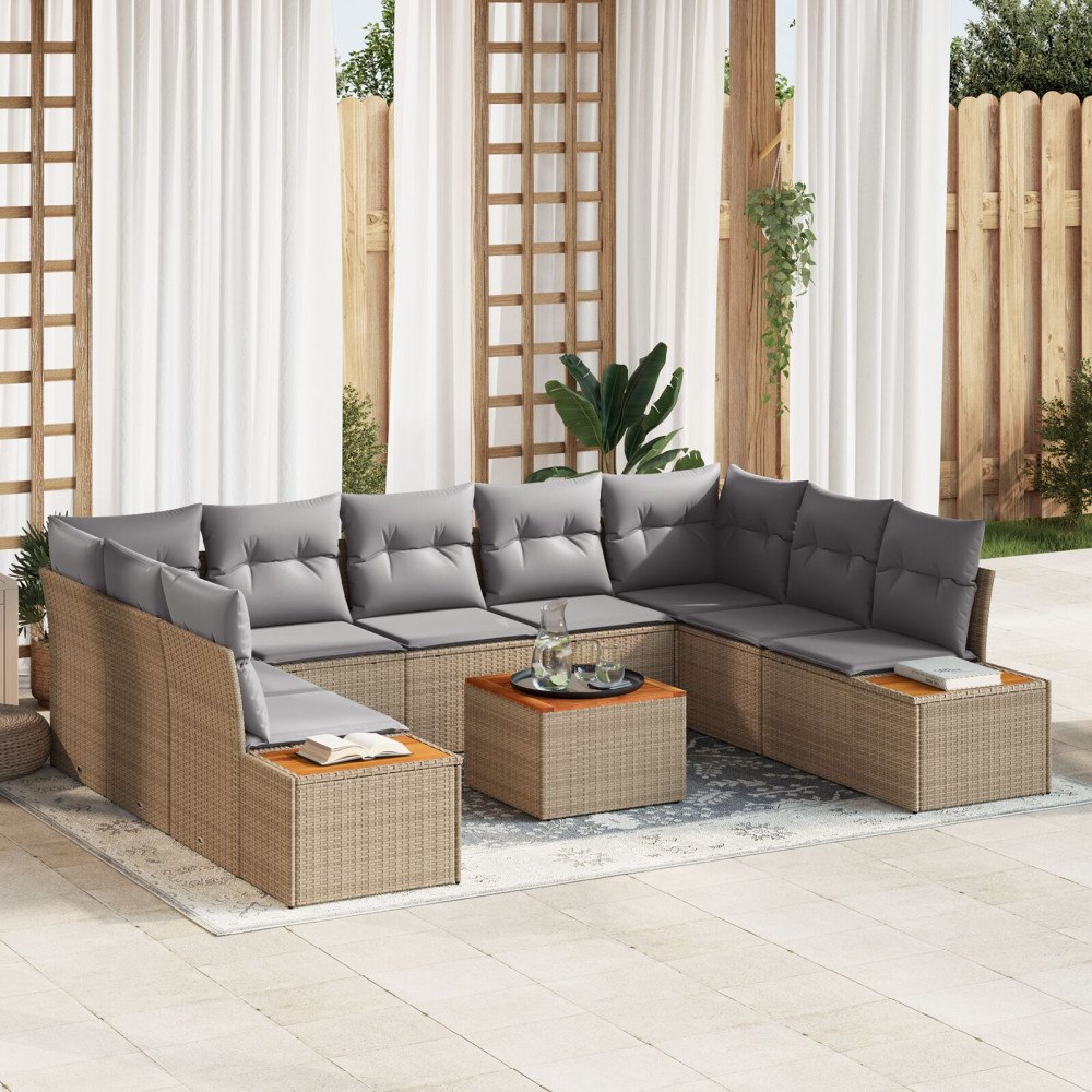 vidaXL Trädgårdsoffset 10 st Beige Poly rattan