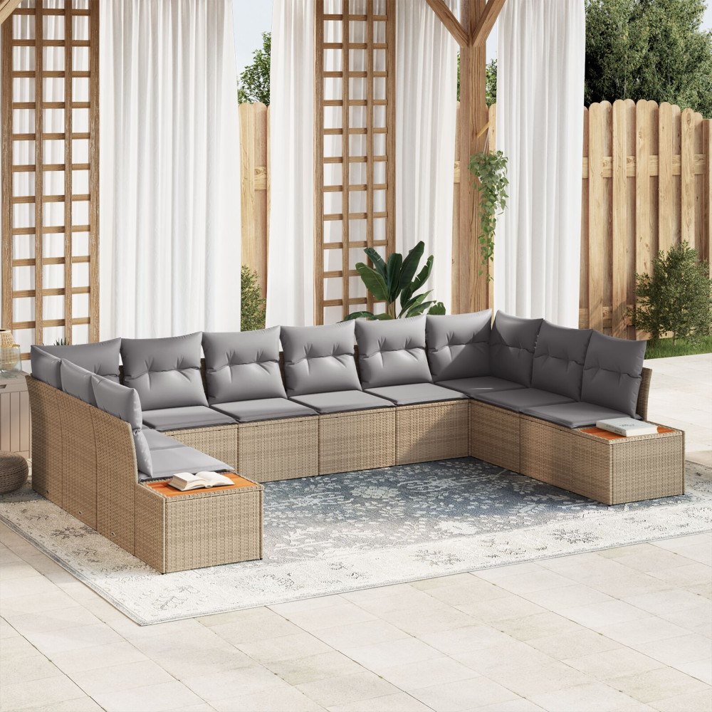 vidaXL Trädgårdsoffset 10 st Beige Poly rattan