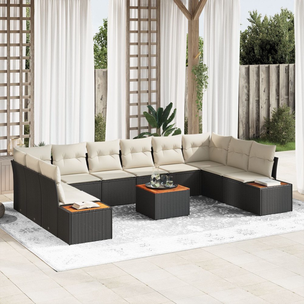 vidaXL Trädgårdsoffset 11 st Svart Poly rattan