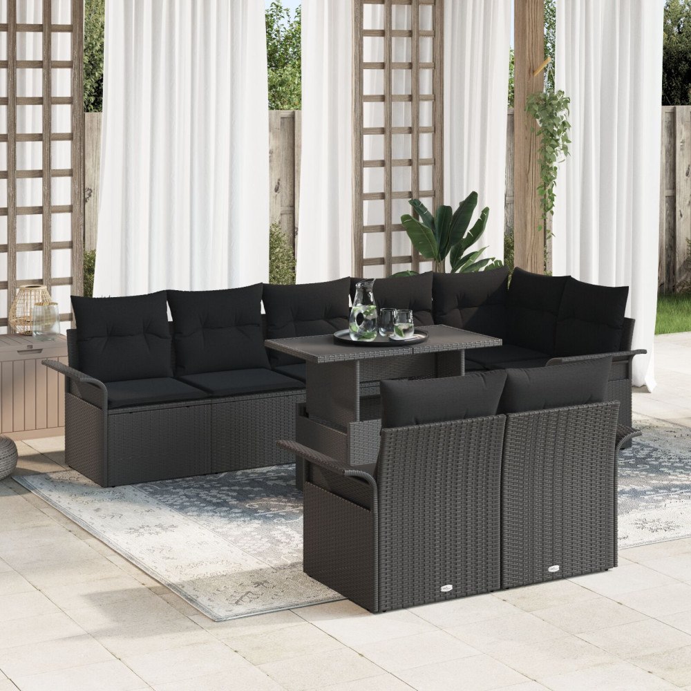 vidaXL Trädgårdsoffset 9 st Svart Poly rattan