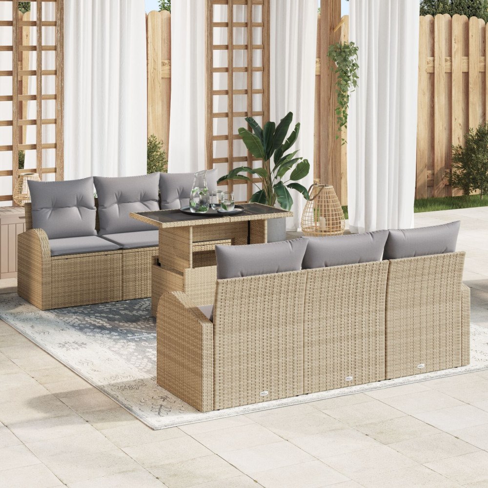 vidaXL Trädgårdsoffset 7 st Beige Poly rattan