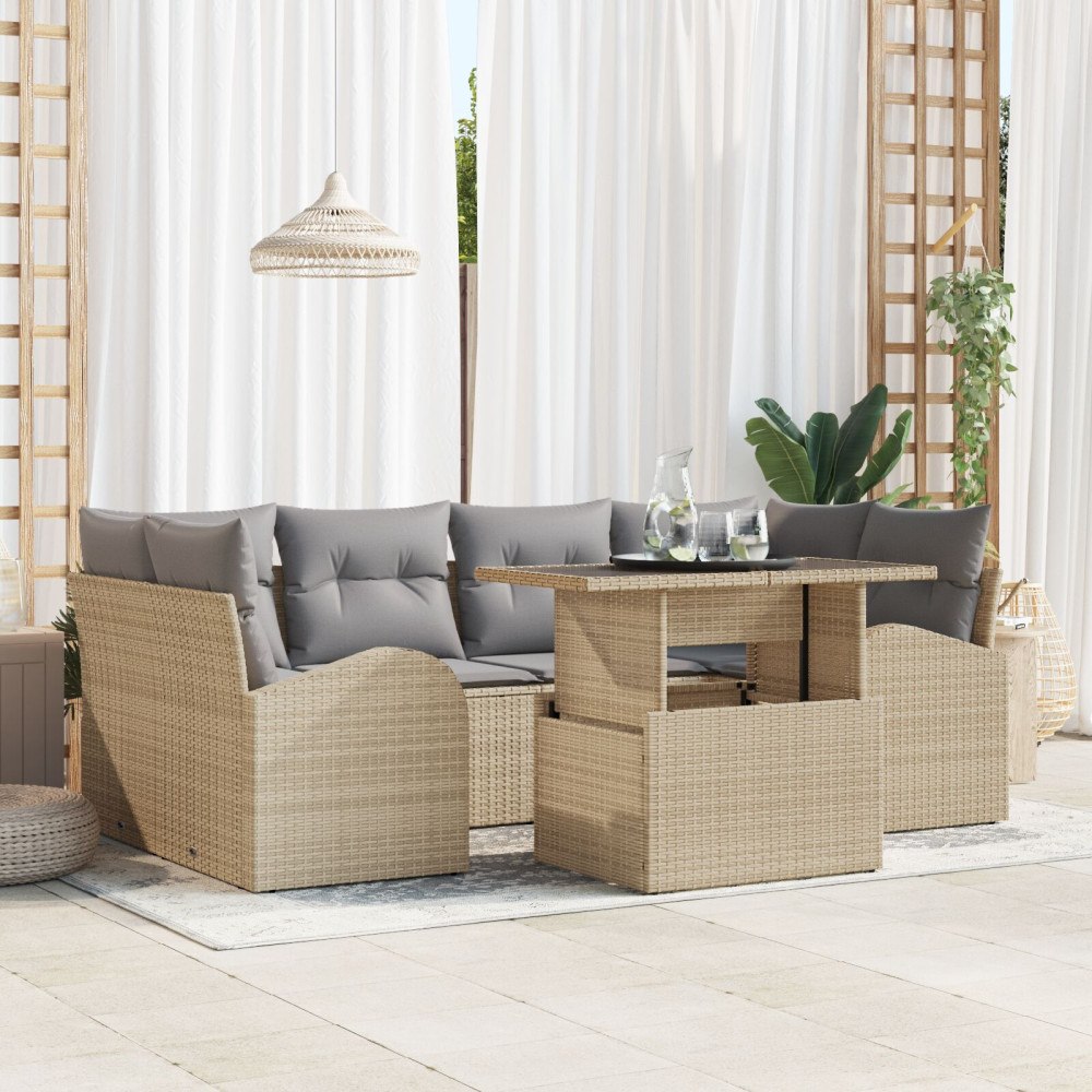 vidaXL Trädgårdsoffset 7 st Beige konstrotting
