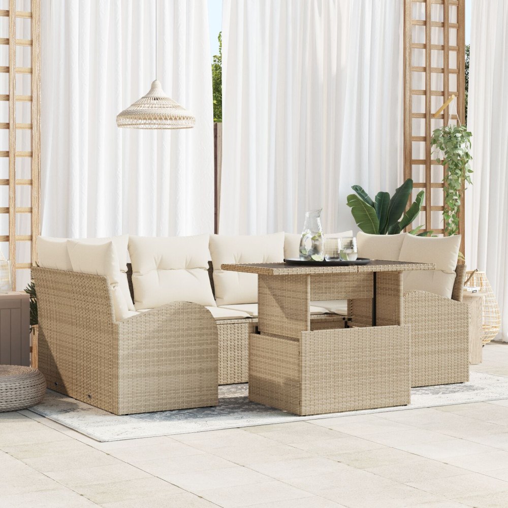 vidaXL Trädgårdsoffset 7 st Beige konstrotting