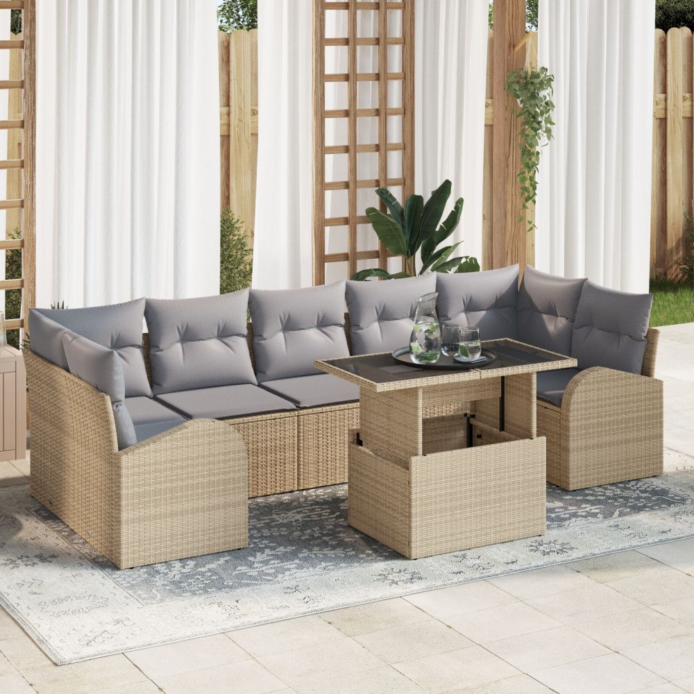 vidaXL Trädgårdsoffset 8 st Beige konstrotting