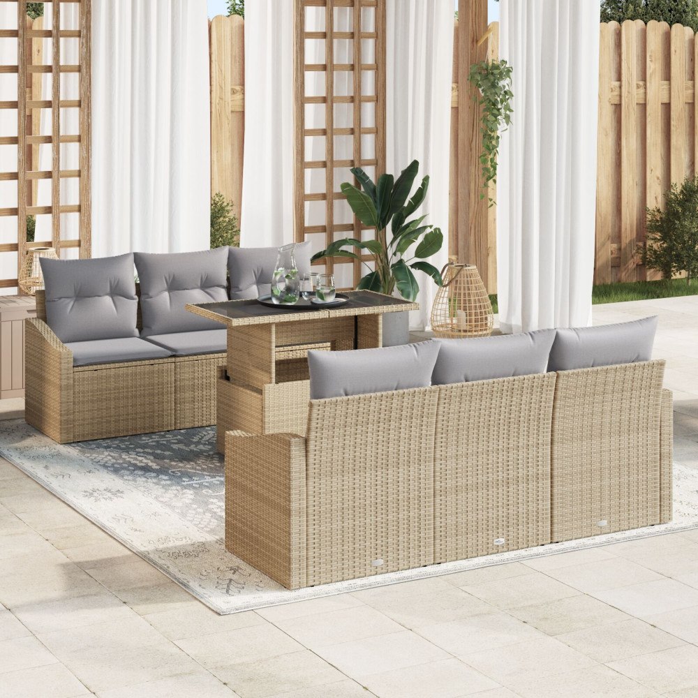 vidaXL Trädgårdsoffset 7 st Beige och Ljusgrå konstrotting