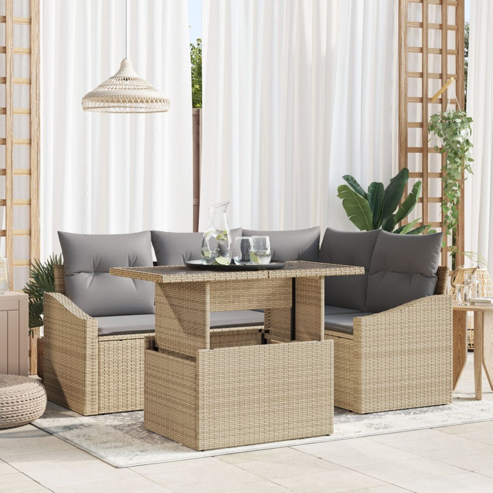vidaXL Trädgårdsoffset 5 st Beige och Ljusgrå konstrotting