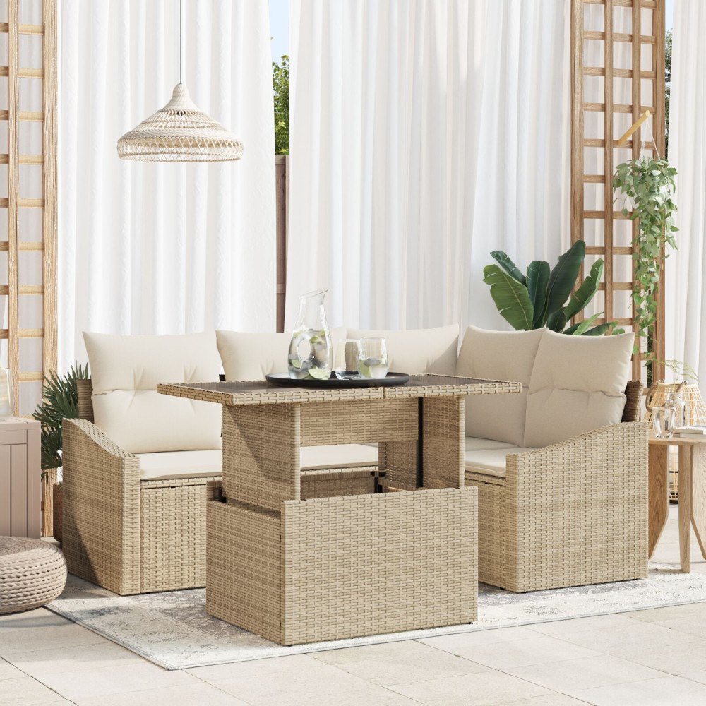 vidaXL Trädgårdsoffset 5 st Beige och gräddfärgad konstrotting