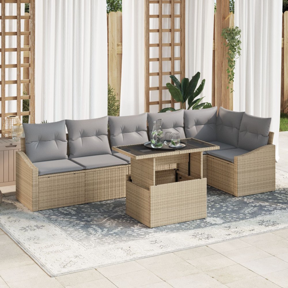 vidaXL Trädgårdsoffset 7 st Beige och Ljusgrå konstrotting