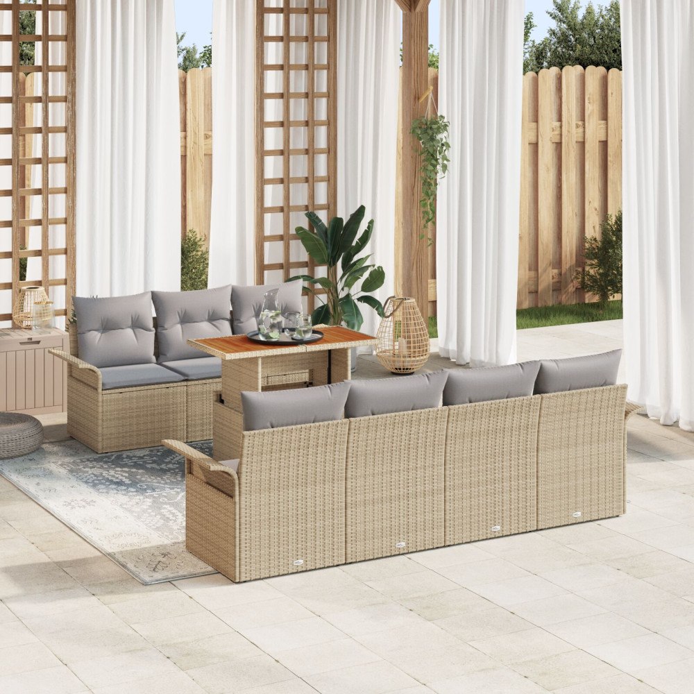 vidaXL Trädgårdsoffset 8 st beige och ljusgrå