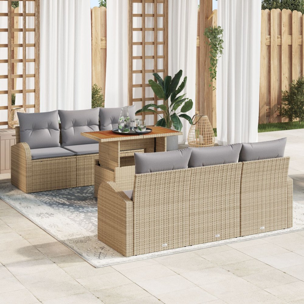 vidaXL Trädgårdsoffset 7 st beige och ljusgrå