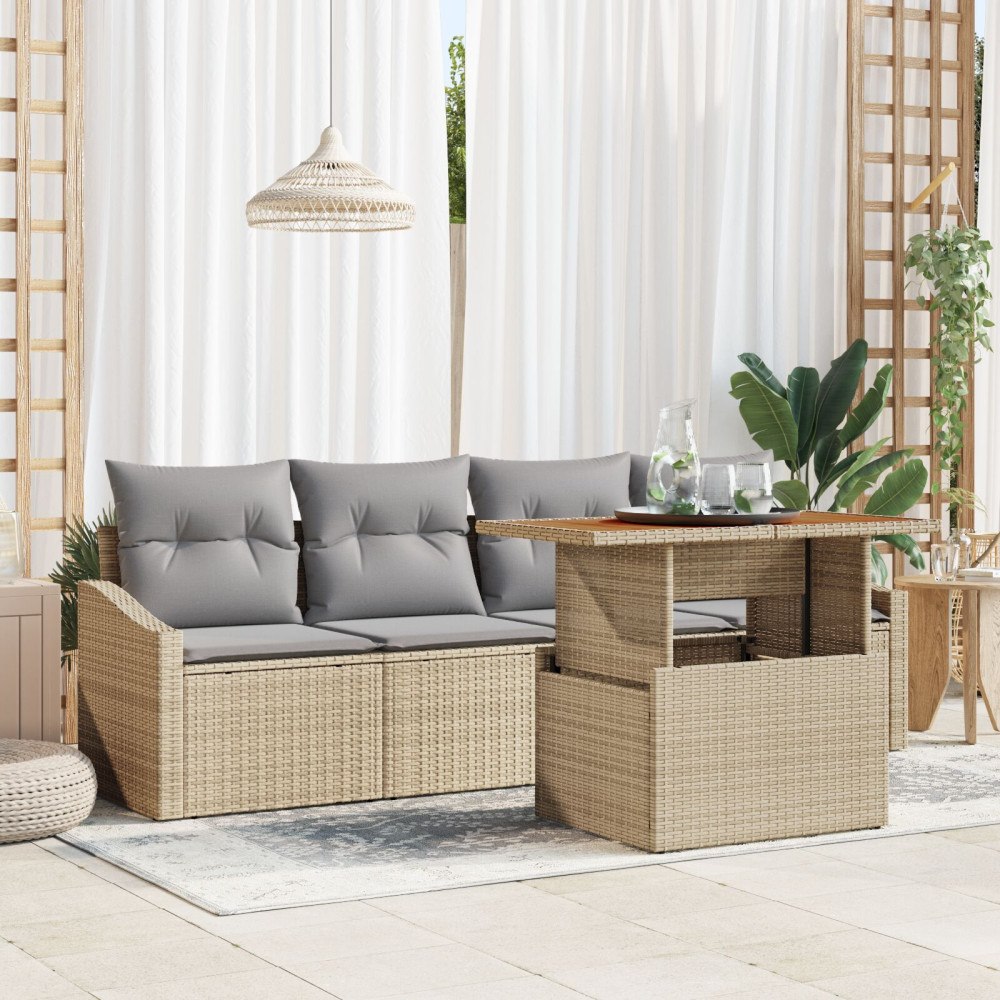 vidaXL Trädgårdsoffset 5 st Beige Poly rattan