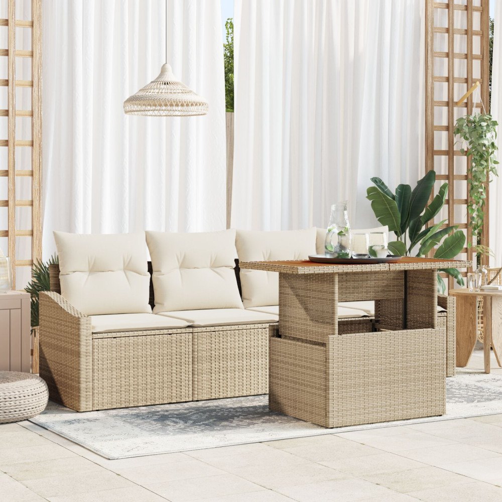vidaXL Trädgårdsoffset 5 st Beige Poly rattan