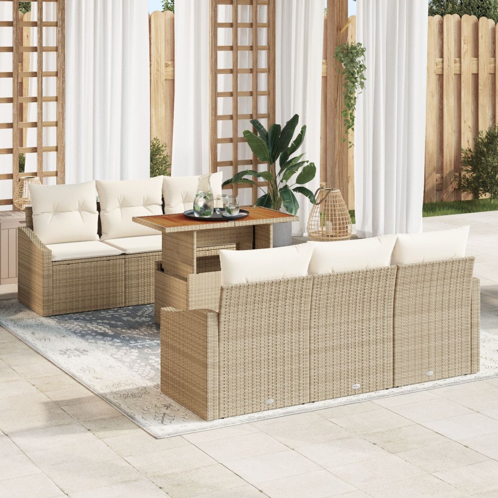 vidaXL Trädgårdsoffset 7 st Beige och gräddfärgad