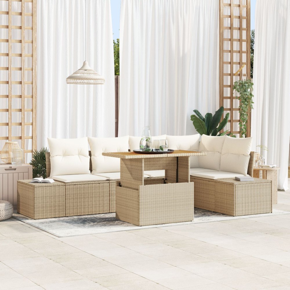 vidaXL Trädgårdsoffset 6 st Beige konstrotting