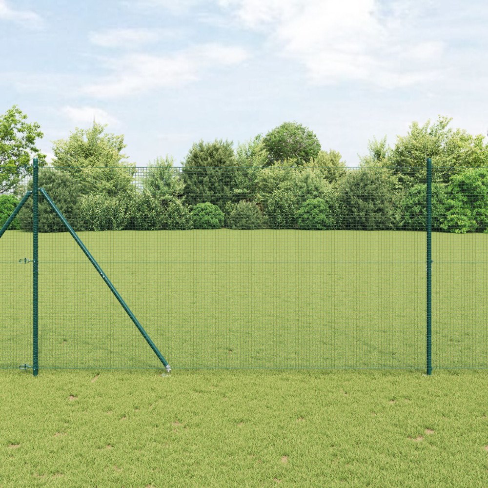 vidaXL Staket med stolpar Grön 1.4 x 25 m Stål