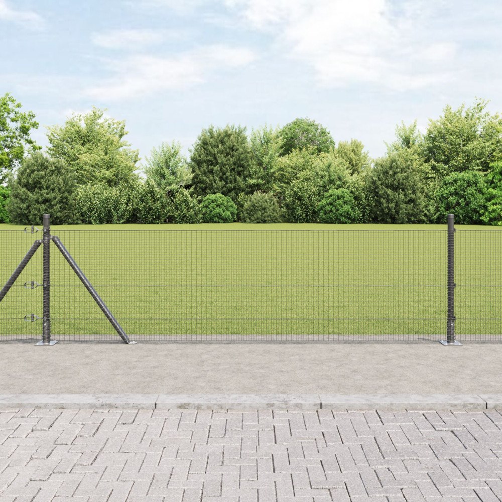 vidaXL svetsat stängsel med 13 flangerade stolpar Grå 0,4x25 m Stål