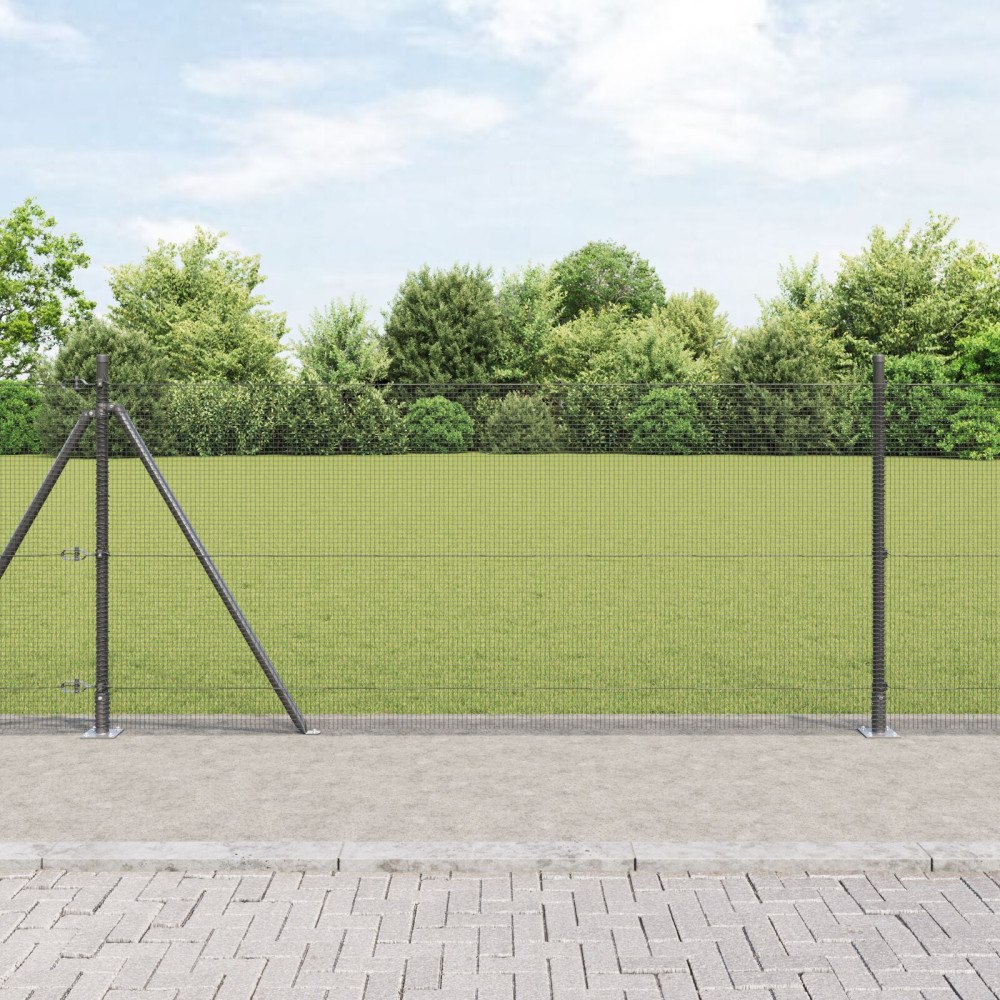vidaXL svetsat trådstaket med 13 flangerade stolpar Grå 0.8x25 m Stål