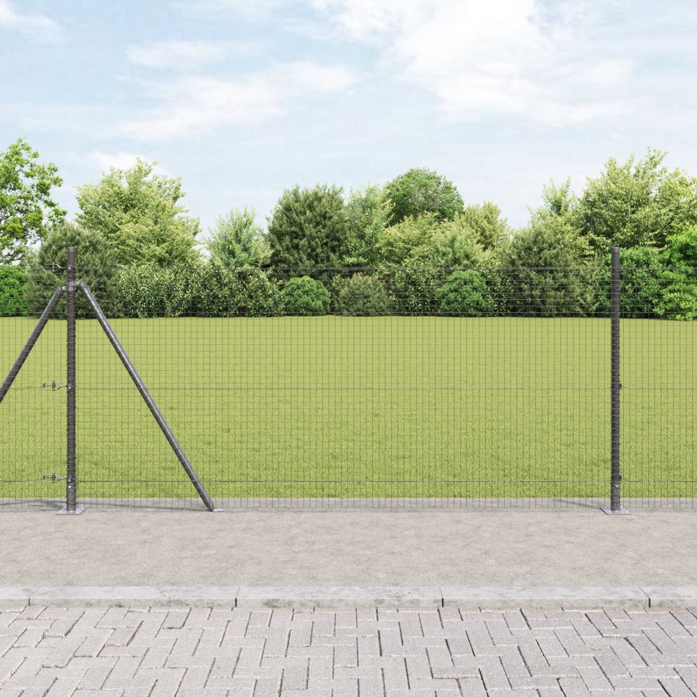 vidaXL Svetsat Trådgärd med 13 Flanged Poster Grå 0,8x25 m Stål