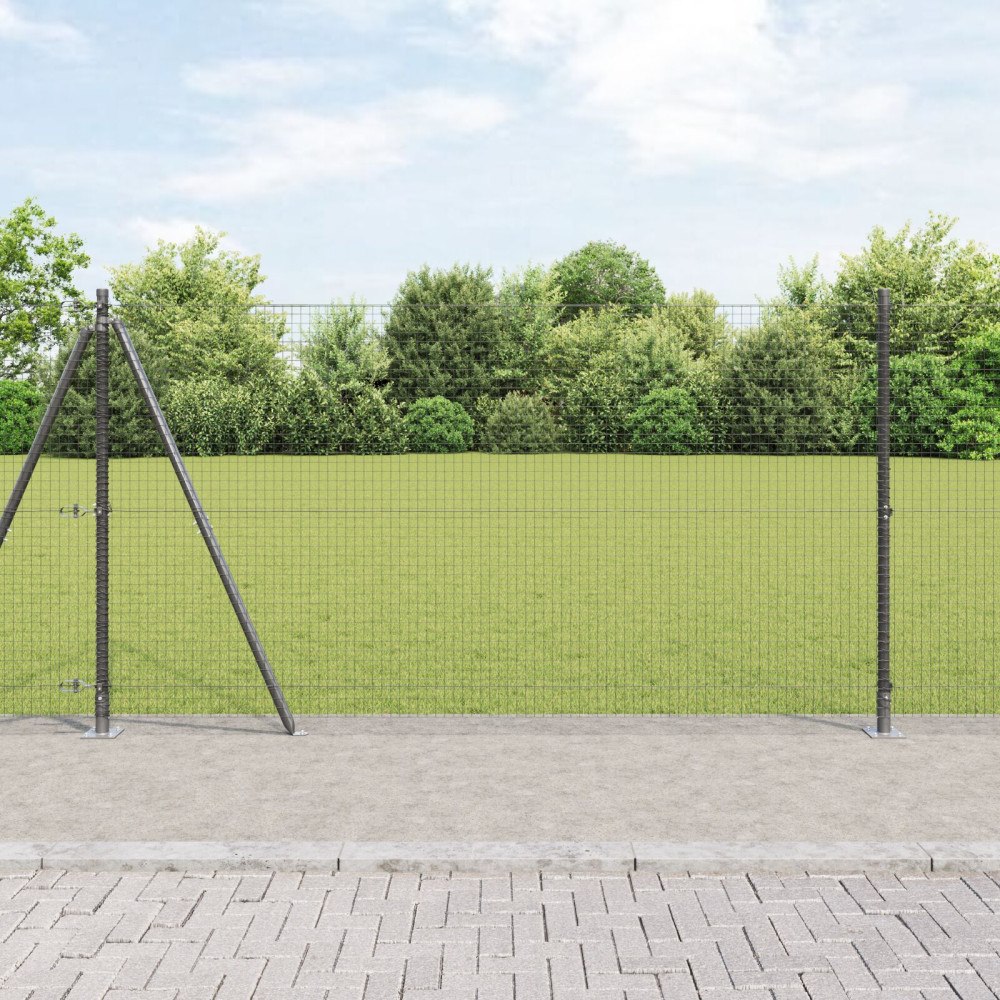vidaXL Svetsat Trådstaket med 13 Flänsade Poster Grå 1,2x25 m Stål