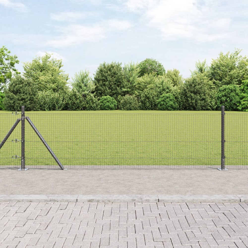 vidaXL svetsat trådstängsel med 13 flangade stolpar Grå 0,6x50 m Stål