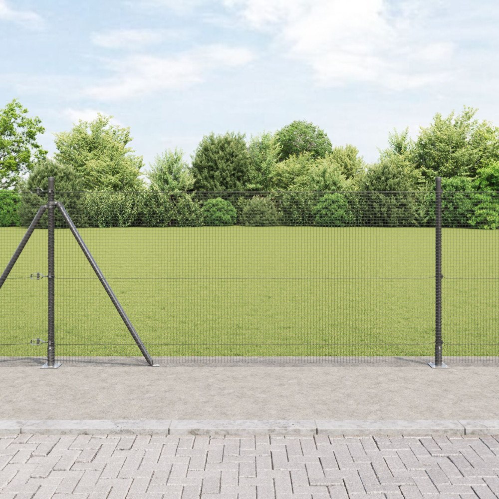 vidaXL Fogat Nätstängsel med 13 Flangade Stolpar Grå 0.8x50 m Stål