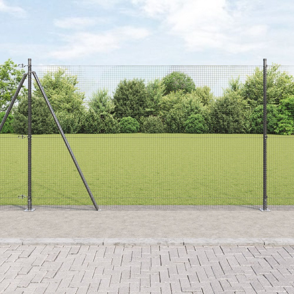 vidaXL svetsat trådstaket med 13 flangerade stolpar grå 1.4x50 m stål